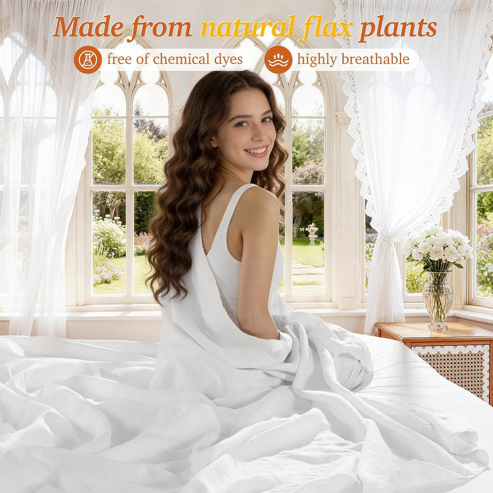100% French Pure Linen Sheets King Size,Soft & Durable