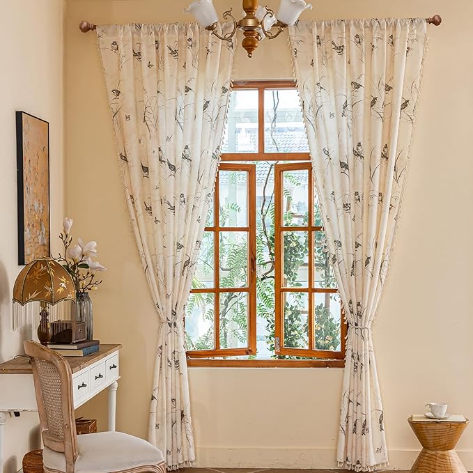 ENJOYBRIDAL Bird Patterned Curtains 63 Inch Long Semi Sheer Living Room Drapes - Image 7