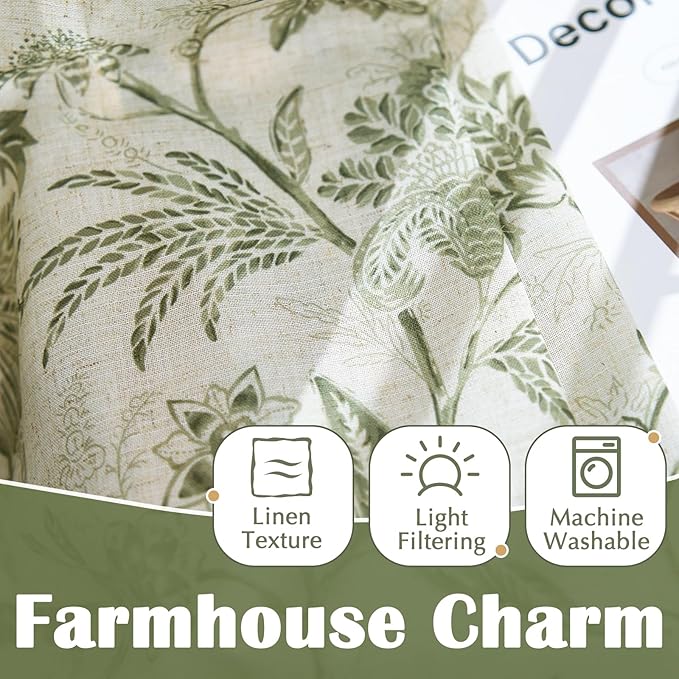 jinchan Floral Linen Tier Curtains 36 Inch Farmhouse Cafe Curtains Rod Pocket - Image 6