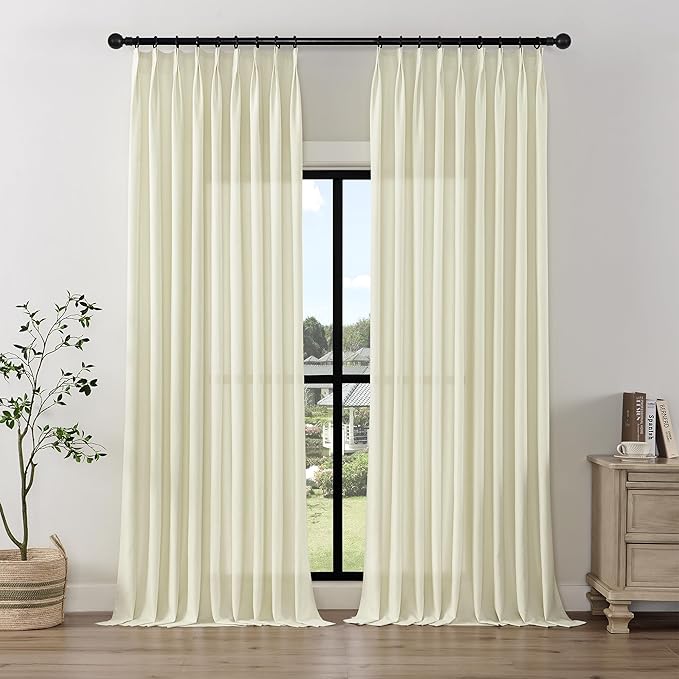 HUTO Pinch Pleated Sheer Curtain Panels 84 Inches Long Linen Texture Light by HUTOHOME