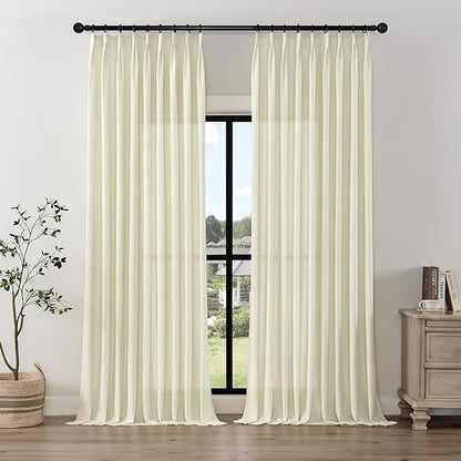 Extra Wide Pinch Pleated Semi Transparent Curtain, Flax Linen Privacy Window by HUTOHOME