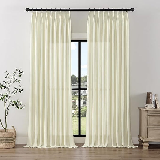 HUTO Extra Long Pinch Pleat Light Beige Sheer Window Curtain Panels 120 Inches by HUTOHOME