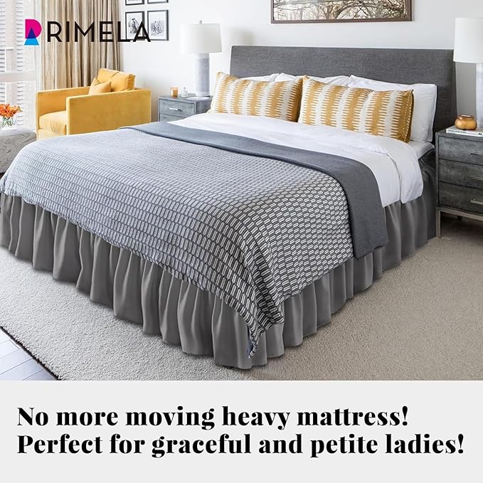 RIMELA Light Grey Bed Skirt Queen Size 21 Inch Drop, Elastic Bed Skirting - Image 2