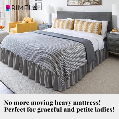 RIMELA Light Grey Bed Skirt Queen Size 21 Inch Drop, Elastic Bed Skirting - Image 2