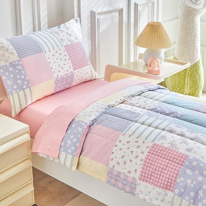 Joyreap 4 Piece Cotton Toddler Bedding Set- Colorful Flowers Patchwork Design - Image 4