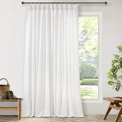 Ivory White Pinch Pleat Linen 120 Inch Curtains - Image 2