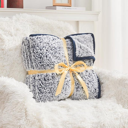 EMME Soft Sherpa Throw Blanket Fleece Reversible Plush Fluffy Blanket, Light - Image 5