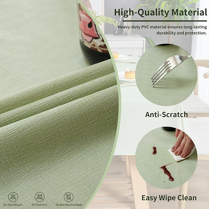 Square Table Cloth, 100% Waterproof Tablecloth Oil Proof Spill Proof Vinyl - Image 3