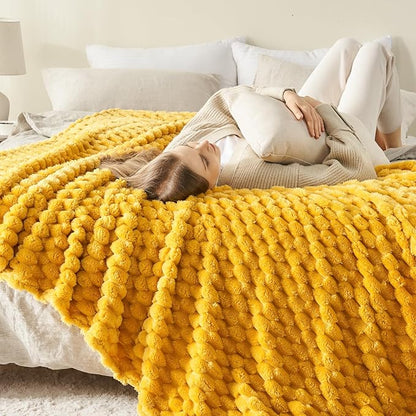 NEWCOSPLAY Super Soft Twin Blanket Mustard Yellow Premium Silky Flannel Fleece - Image 3