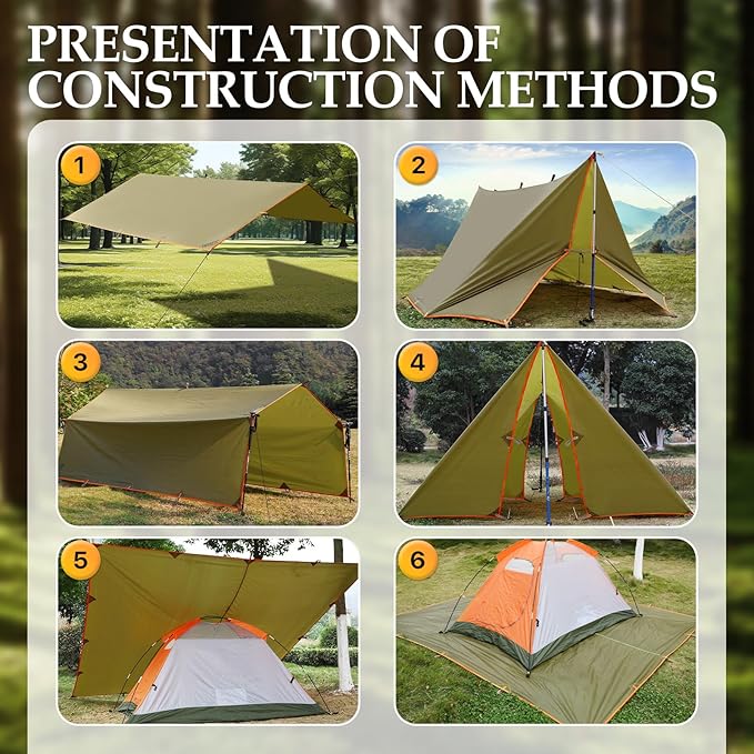 Camping Tarp Tent Portable Multifunctional Bushcraft Backpacking Tear-Resistant - Image 5