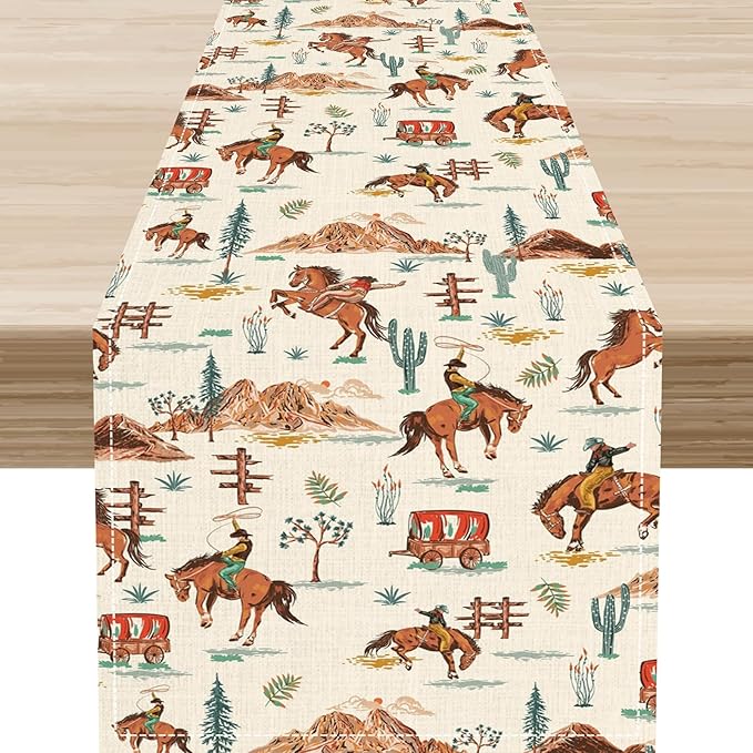 Western Cowboy Table Runner, Rustic Country Cowboy American Wild West Riding by Unknown