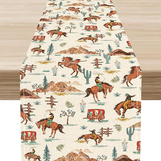 Western Cowboy Table Runner, Rustic Country Cowboy American Wild West Riding by Unknown