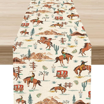 Western Cowboy Table Runner, Rustic Country Cowboy American Wild West Riding by Unknown