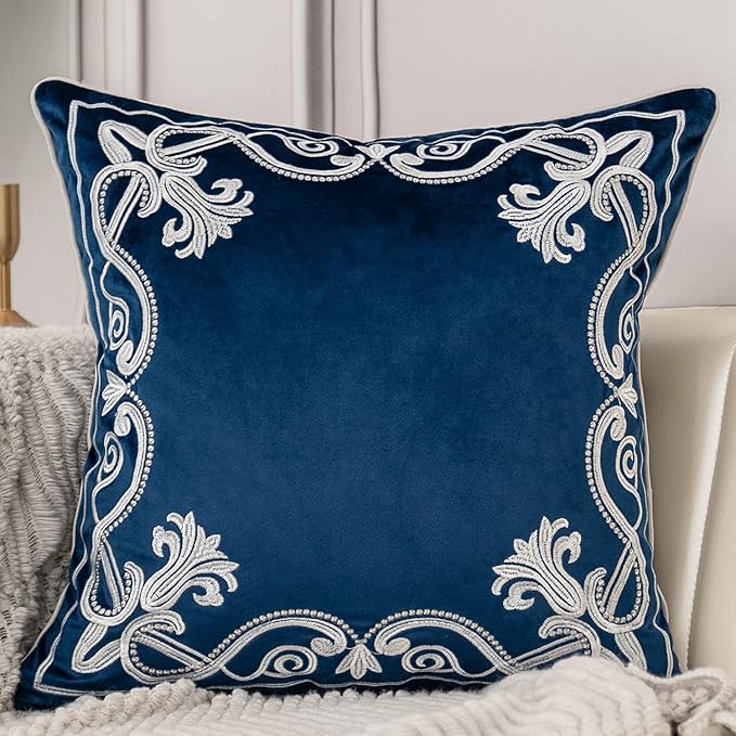 Aeckself European Floral Pillow Cover 18x18 Inch, Luxury Velvet Embroidered by AECKSELF