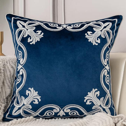 Aeckself European Floral Pillow Cover 18x18 Inch, Luxury Velvet Embroidered by AECKSELF