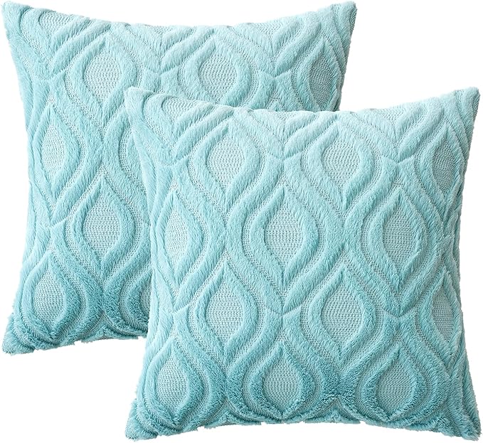 MIULEE Sky Blue Throw Pillow Covers 18x18 Inch, Soft Winter Plush Faux Wool - Image 6