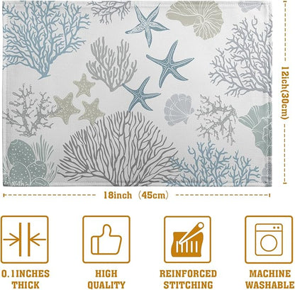 Summer Linen Placemats Set of 4 Nautical Coastal Theme Washable Non-Slip Heat - Image 4