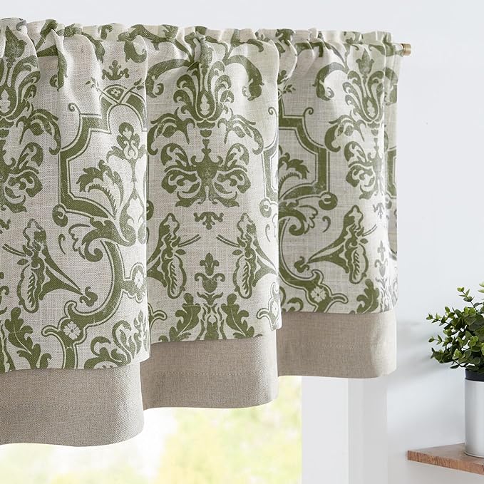 jinchan Linen Valance Curtain for Kitchen Vintage Damask Floral Blackout by JINCHAN
