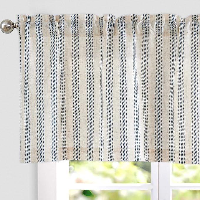 jinchan Striped Valance Farmhouse Window Treatment Linen Textured Drapes by JINCHAN