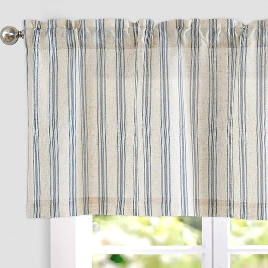 jinchan Striped Valance Farmhouse Window Treatment Linen Textured Drapes by JINCHAN