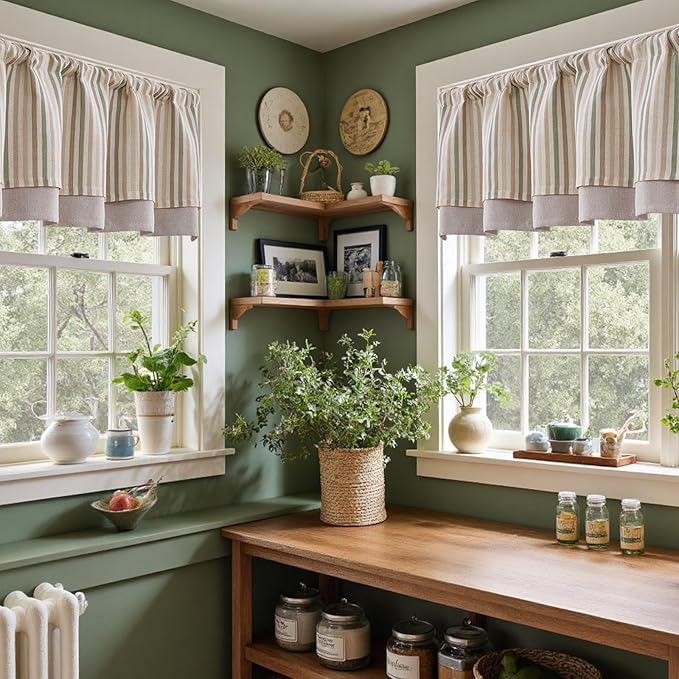 jinchan Colorful Striped Linen Double Layer Valance Christmas Pinstripe Cafe - Image 6