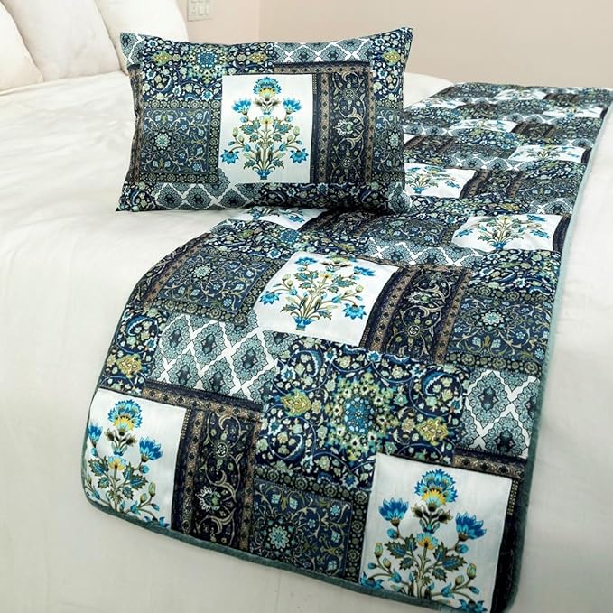 The HomeCentric King/Queen/Twin Blue Designer King 90"x18" Bed Runner - Image 4