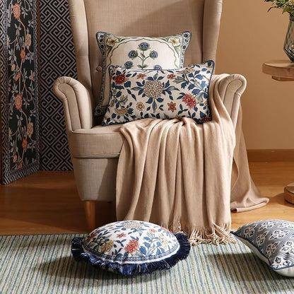patdrea Designer Throw Pillow Covers Set of 2, Chinoiserie Blue Elegant Linen - Image 7