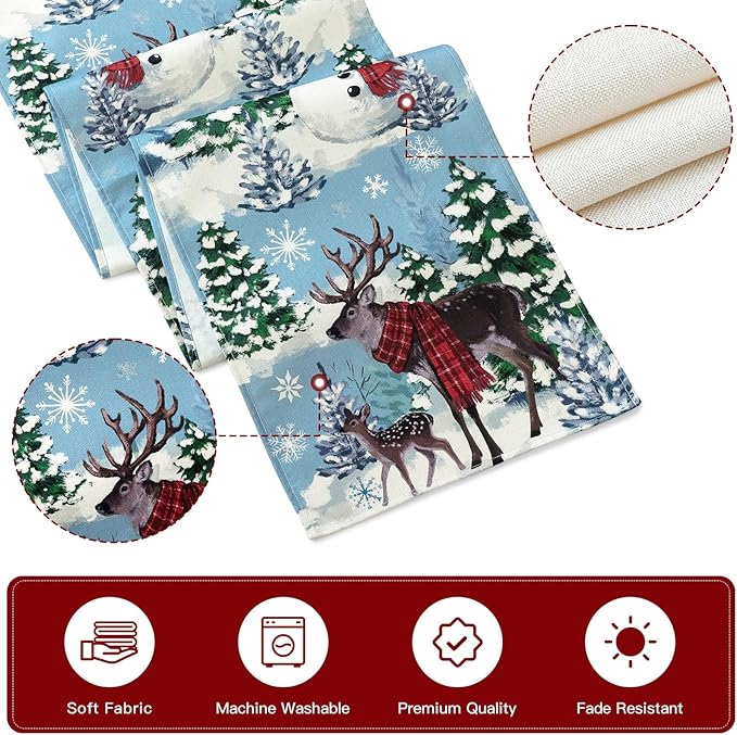 Artscope Reindeer Snowman Christmas Tree Table Runner, Xmas Winter Snowflakes - Image 5