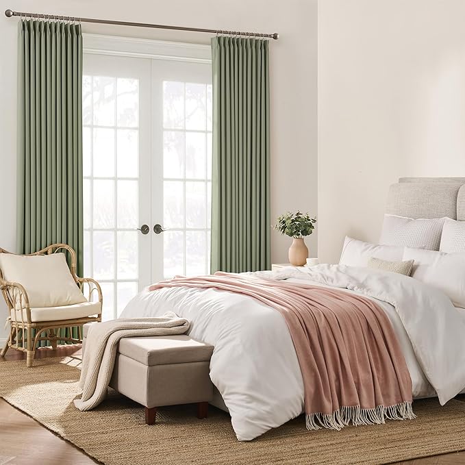 KEQIAOSUOCAI Light Sage Blackout Curtains Pinch Pleat Green Drapes 96 Inches - Image 4