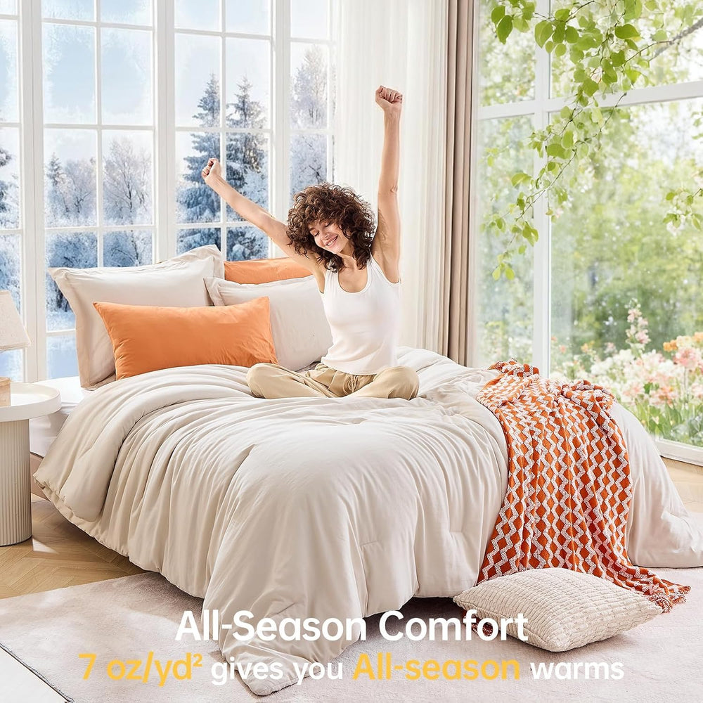 MUXHOMO King Comforter Set, 3-Piece All-Season Bedding, Beige
