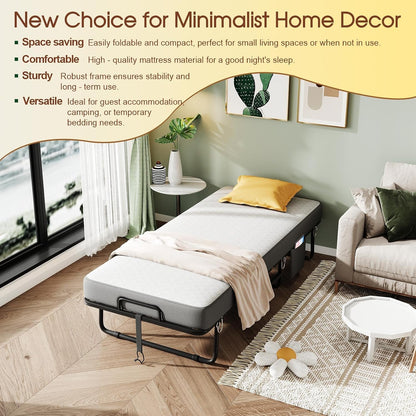 folding bed with mattress for adults, single size, close-up detail