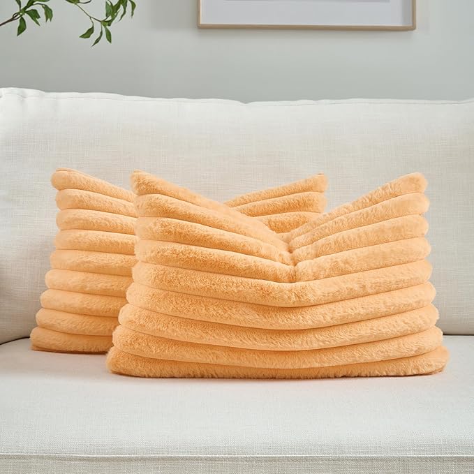 FUTEI Orange Throw Pillow Covers Set of 2, 12x20 Inch Striped Texture Lumbar by FUTEI