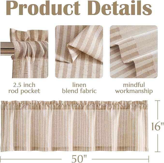 jinchan Valance Curtain Linen Textured Striped Window Curtain - Image 7