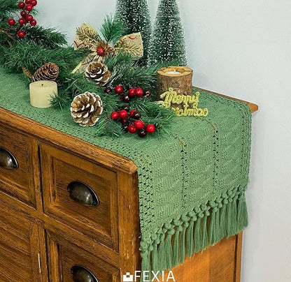 FEXIA Green Table Runner with Tassels - Image 6