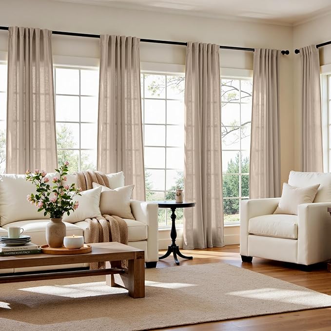 jinchan Taupe Linen Blend Curtains 90 inch Length 2 Panels - Image 3