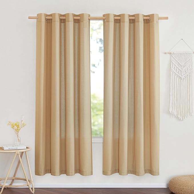 NICETOWN Linen Flax Semi Sheer Curtains 72" Length, Grommet Top Bedroom Window by NICETOWN