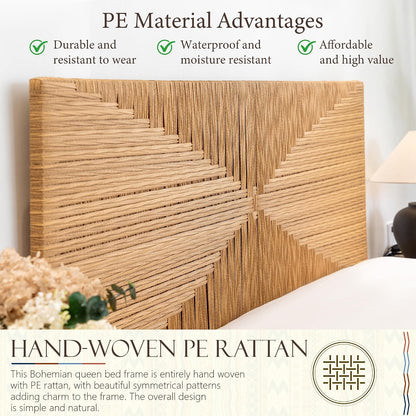 yechen boho full bed frame with headboard and, close-up detail