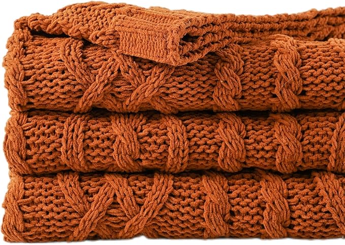 Battilo Caramel Throw Blanket for Couch, Rust Throw, Super Soft Warm Chenille by BATTILOHOME