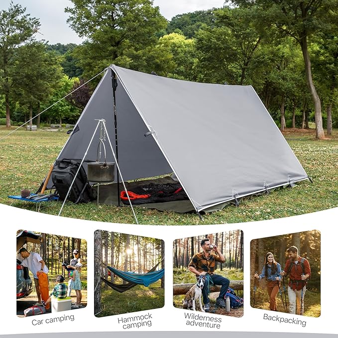 Camping Tarp Tent Portable Multifunctional Bushcraft Backpacking Tear-Resistant - Image 6