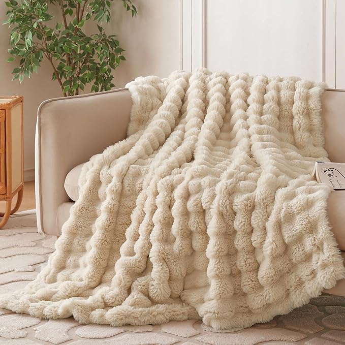 COOVA Faux Fur Throw Blanket for Couch, Cozy Soft and Fuzzy Plush Rabbit Fur by COOVA