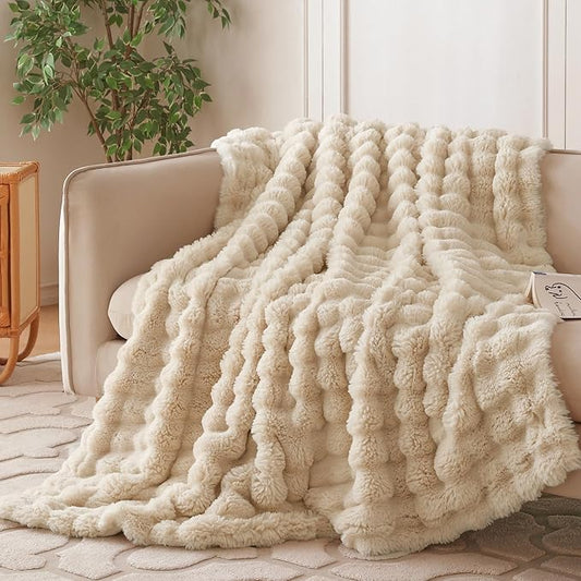 COOVA Faux Fur Throw Blanket for Couch, Cozy Soft and Fuzzy Plush Rabbit Fur by COOVA