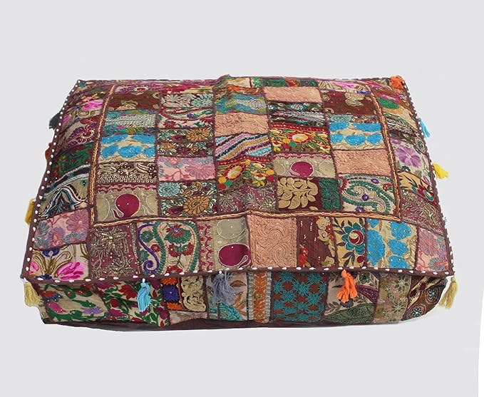 CRAFT KALA Indian Square Patchwork Traditional Pouf Cover Indian Living Room - Image 7