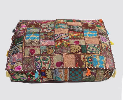 CRAFT KALA Indian Square Patchwork Traditional Pouf Cover Indian Living Room - Image 7