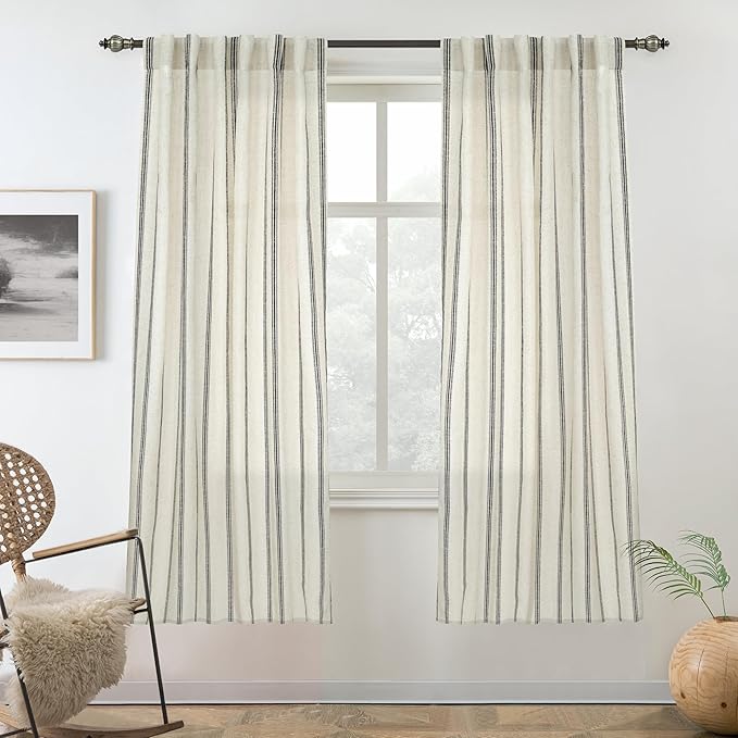 DriftAway Farmhouse Vertical Striped Linen Blend Textured Light Filtering Semi by DriftAway