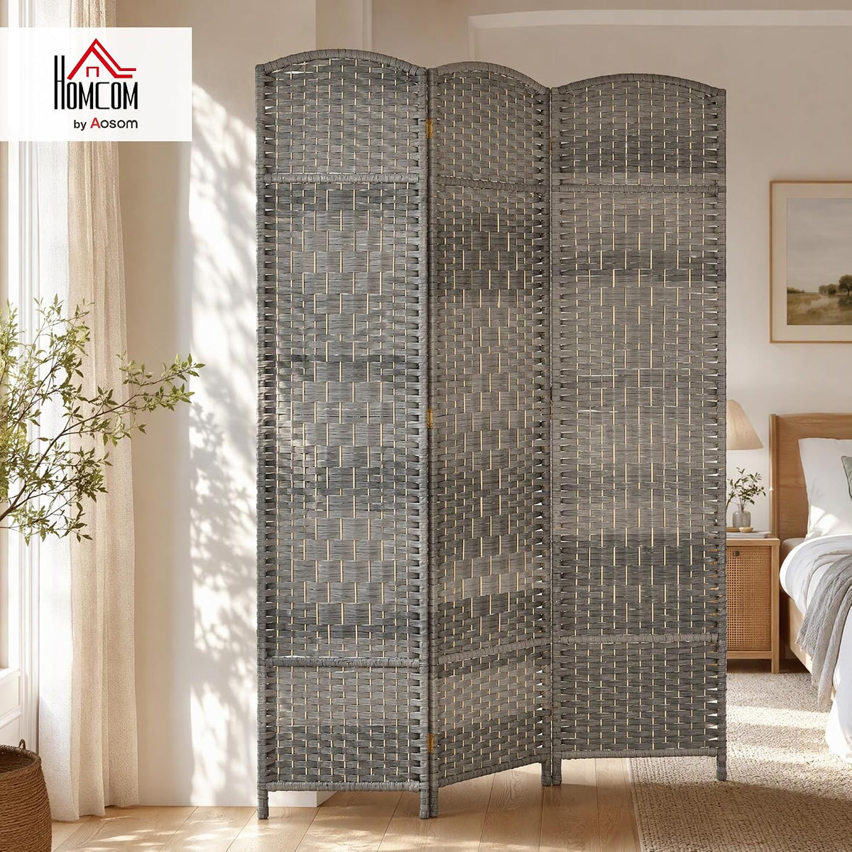 homcom 3 panel room divider 6 ft privacy shown in use