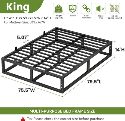 14 inch kind size bed frame,metal platform upgrade, close-up detail
