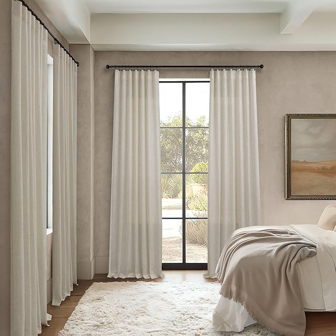 Pitalk Beige Back Tab Linen Curtains 94 Inches Long 2 Panel - Image 6