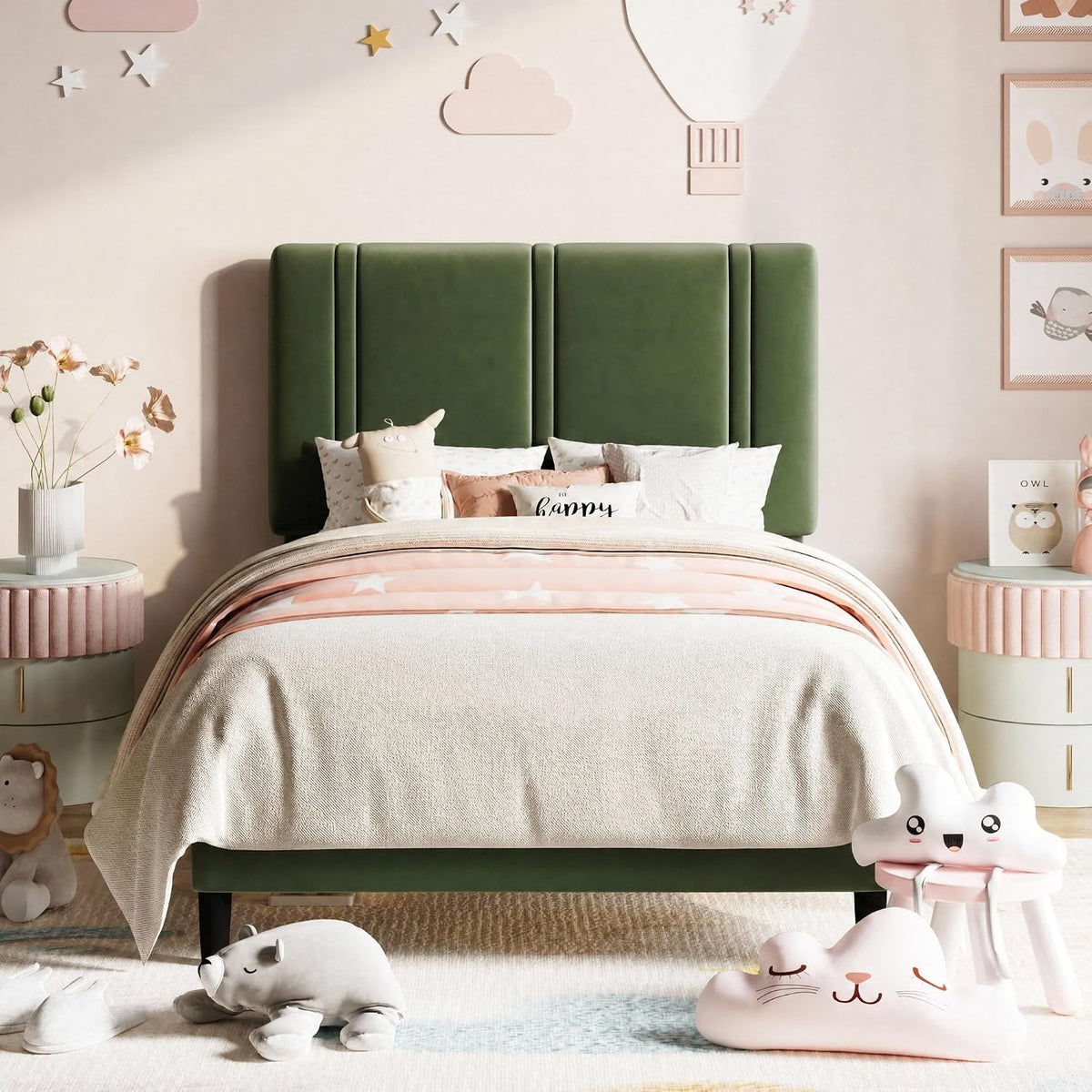 allewie twin platform bed frame with velvet upholstered, main product view