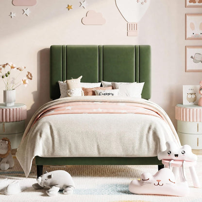 allewie twin platform bed frame with velvet upholstered, main product view