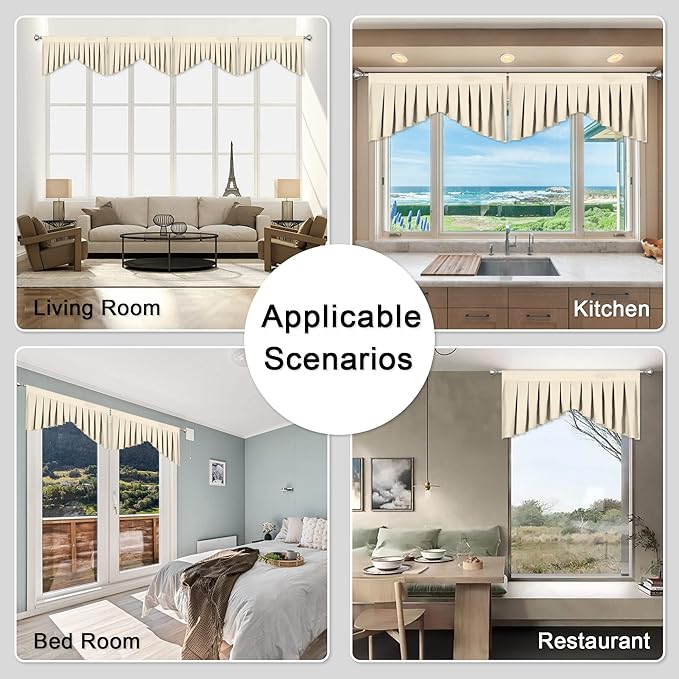 Valances for Windows Beige Window Valance for Living Room Rod Pocket Blackout - Image 4